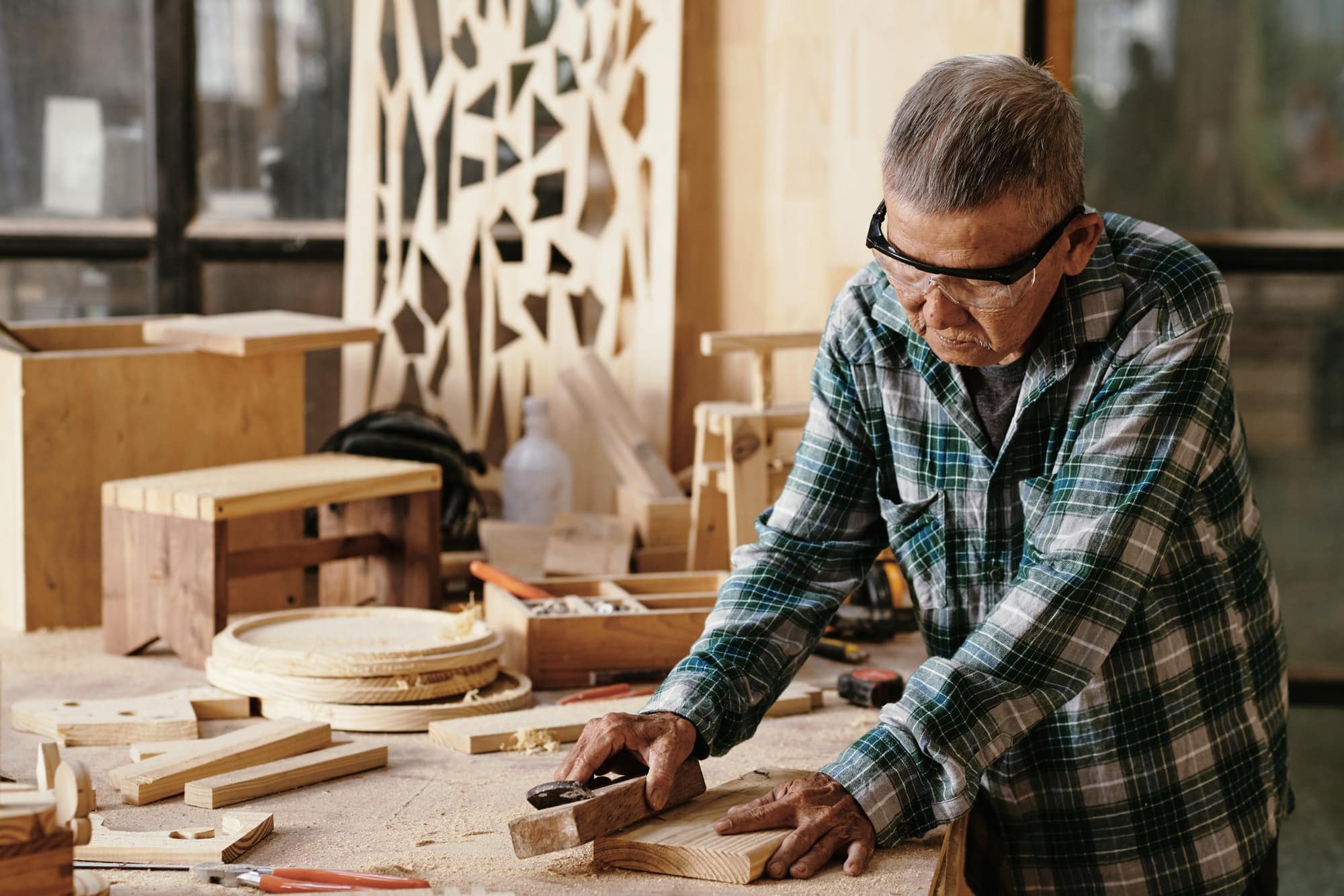 Carpenter polishing small board